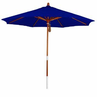 California Umbrella 9 Feet Sunbrella Fabric Marenti Wood Rib Pulley Open Wood Market Umbrella, Navy : Patio Umbrellas : Patio, Lawn & Garden