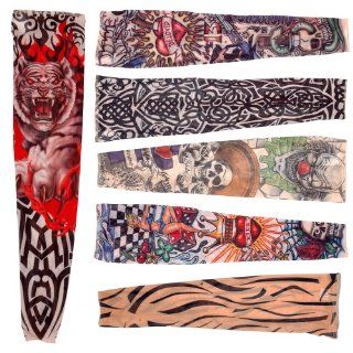 6 X Rock Fake Tattoo Arms / Legs Stockings Sleeves Stretch Temporary Funky Fancy Dress Costume Novelty Designs : Beauty Products : Beauty