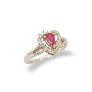 14K Gold Ruby and Diamond Heart Shaped Ring Size 6.5: Elite Sophisticate Jewels: Jewelry