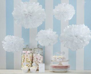 White 10" Tissue Paper Pom Poms Wedding Party Bridal Shower Favor Nursery Baby Girls Room Decoration Flowers Set of 12 : Art Paper Tissue : Office Products