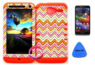 Premium Hybrid 2 in 1 Case Cover Kickstand Thin Orange Chevron Waves Pattern Design Snap on for Verizon Motorola Xt 901 Motorola Electrify M + Orange Silicone (Included: Screen Protector, Isavvy Pry Tool and Wristband Exclusively By Wirelessfones TM): Cell