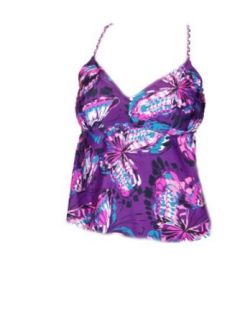 Womens Jr. Plus Size Tankini Swimsuit Top Swimwear Separates Purple Butterfly 1X 2X 4X (2X (18/20), Purple Butterfly): Clothing