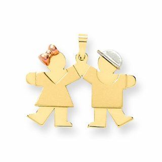 Genuine 14K Tri Color Tri Color Small Girl On Left & Boy On Right Engravable Charm 2.9 Grams Of Gold 100% Satisfaction Guaranteed.: Mireval: Jewelry
