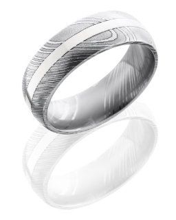 Stainless Steel 14K White Gold, Polished Gold Inlay Damascus Steel Wedding Band (sz 4 13): SlipRock: Jewelry