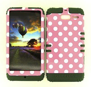 MOTOROLA DROID RAZR M XT907 WHITE DOTS ON PINK HEAVY DUTY CASE + DARK GREEN GEL SKIN SNAP ON PROTECTOR ACCESSORY: Cell Phones & Accessories