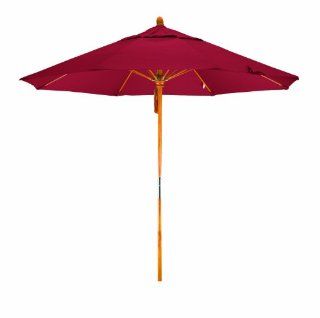 California Umbrella 9 Feet Pacifica Fabric Pulley Open Wood Market Umbrella, Red : Patio Umbrellas : Patio, Lawn & Garden