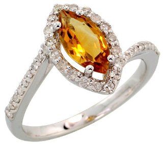 14k White Gold Fancy Stone Ring, w/ 0.32 Carat Brilliant Cut Diamonds & 1.17 Carats 10x5mm Marquise Cut Citrine Stone, 1/2" (13mm) wide, size 9: Jewelry