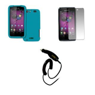 EMPIRE AT&T Motorola Atrix HD MB886 Silicone Skin Case Cover, Dark Turquoise + Matte Screen Protector + Car Charger: Electronics
