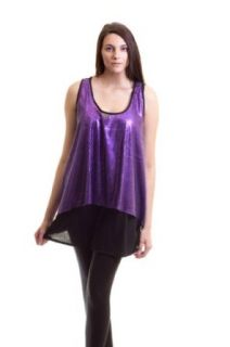 Sequin Double Layer Sleeveless Tunic Top Blouse Purple Plus Size XL