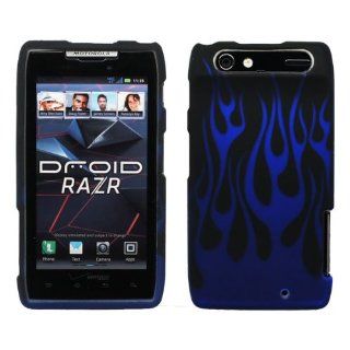 Black Blue Flame Design Rubberized Snap on Hard Cover Protector Shell Skin Case for Verizon Motorola DROID RAZR XT912 + LCD Screen Guard Film + Mini Phone Stand + Case Opener Cell Phones & Accessories