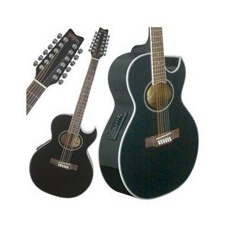EA912B Festival 12 String Acoustic Electric Guitar (Black): Musical Instruments