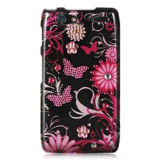VMG For Motorola Droid RAZR MAXX XT913 XT916 Cell Phone Gem Bling Rhinestones Design Hard Case Cover   Pink Black Flower & Butterfly Floral: Cell Phones & Accessories