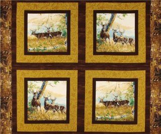 44'' Wide Beyond The Horizon Deer Pillow Panel Gold Fabric By The Panel
