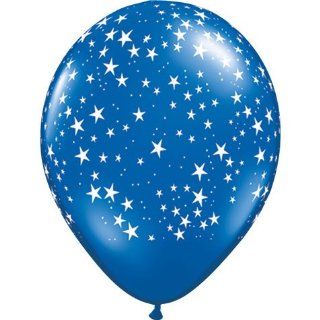(12) White Stars on Sapphire Blue 11" Latex Balloons set of 12: Office Products