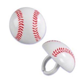 Dress My Cupcake DMC41SPO 919 12 Pack 3D Baseball Ring Decorative Cake Topper, Sports, White: Kitchen & Dining