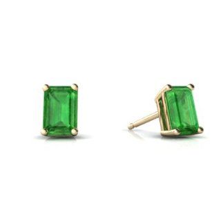 Genuine Emerald 14kt Yellow Gold stud Earrings: Jewelry