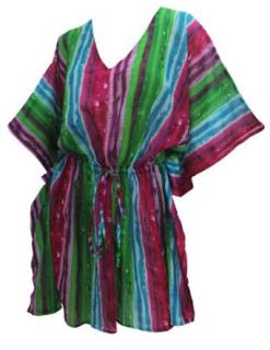 La Leela 100% Cotton Stripe Printed Multicolor Caftan Swim Beach Cover up at  Womens Clothing store