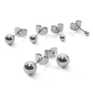 3 Pair Set of 925 Sterling Silver Round Ball Stud Earring Set 2mm, 3mm, 4mm Plus Free Jewelry Bag: Kitchen & Dining