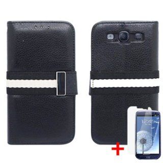 SAMSUNG GALAXY S3 BLACK WHITE STRIPE LOCK FLIP COVER WALLET ID CASE + FREE CAR CHARGER from [ACCESSORY ARENA]: Cell Phones & Accessories
