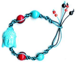 Handcrafted Buddha Bracelet   Monk Bracelet   Buddhist Bracelet   Turquoise and Red Bead Stones and Hemp Cord   Unique Style  By Jewelry Designer Jenny DuPont : Other Products : Everything Else