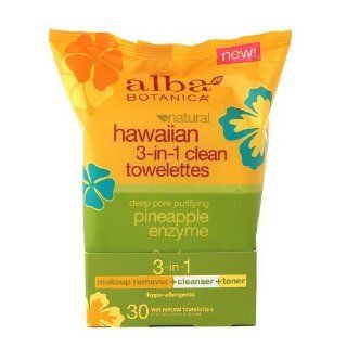 Alba Botanica Hawaiian 3 in 1 Clean Towelettes, Deep Pore Purifying, Pineapple Enzyme 30 ea Health & Personal Care
