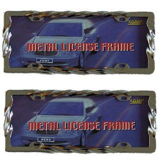 2 Piece All Chrome Twisted Wire Standard Size Metal License Plate Frame Universal: Automotive