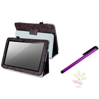 Everydaysource Compatible with  Kindle Fire HD / Barnes & Noble Nook HD+ 8.9 inch / Nook GlowLight Purple Flower Plant Leather Stand Case With Stand + FREE Purple Stylus: Computers & Accessories