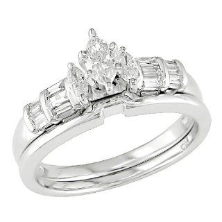 14k White Gold Diamond Wedding Ring Set (0.5 Cttw, G H Color, I1 I2 Clarity): Jewelry