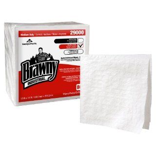Georgia Pacific Brawny Industrial 29000 White 4 Ply 1/4 Fold  Scrim Reinforced Paper Wipers, 13" Width x 13" Length (12 Packs of 80): Industrial & Scientific
