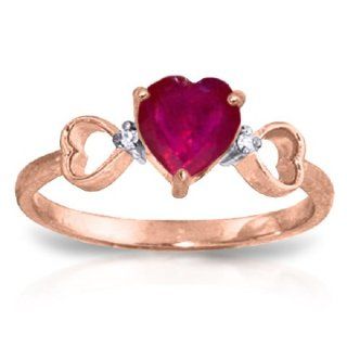 14k Gold Genuine Diamonds & Heart shaped Natural Ruby Ring: Jewelry
