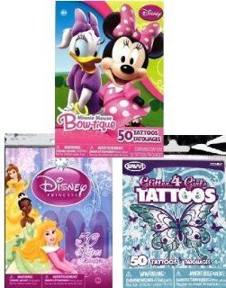 Disney Princess. "Glitter 4 Girls", & Minnie Mouse Bow Tique Tattoo Bundle! (3 packages   50 Tattoos per Package!): Everything Else