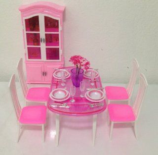 Barbie Size Dollhouse Furniture  Dinning Room with 4 Chairs & Cabinet: Toys & Games