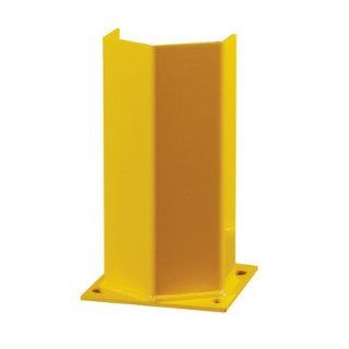 Hallowell HPP 018 Safety Yellow Post Protector with Welded on 7" x 7" Anchoring Plate, Heavy Duty Steel, 6" Width x 18" Height x 4.25" Depth, Knock Down Industrial Warning Signs