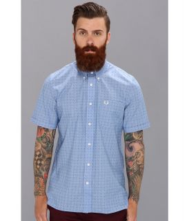 Fred Perry Double Dot S/S Shirt Mens Short Sleeve Button Up (Blue)