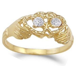 Hands Holding Two Hearts Ring CZ 14k Yellow Gold Band Cubic Zirconia: Jewel Tie: Jewelry