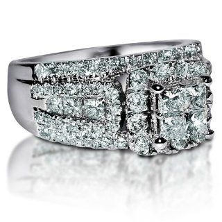 2ct Wedding Ring Princess Cut Diamond 3 in 1 style Cathedral side 10mm Big 14KWG: Jewelry