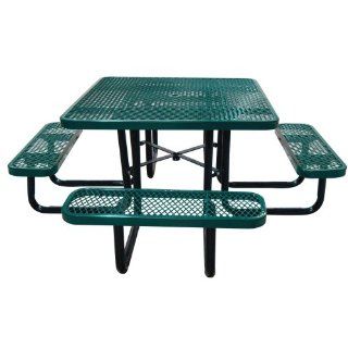 Leisure Craft Commercial Square Expanded Metal Picnic Table   T46SQP GREEN : Metal Round Picnic Tables : Patio, Lawn & Garden