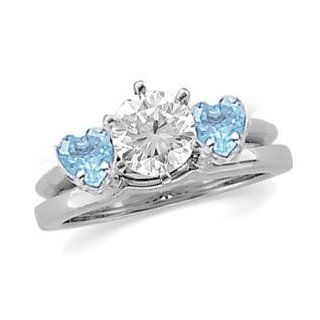 Ann Harrington Jewelry 14k White Gold 4 mm Genuine Blue Topaz Hearts Bridal Ring Wrap: Jewelry