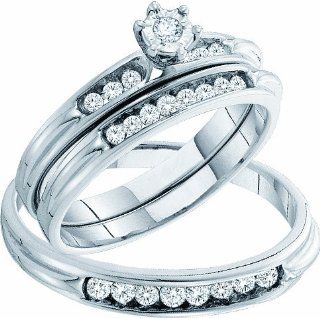 Men's Ladies 14k White Gold .4 Ct Round Cut Diamond His Her Wedding Engagement Bridal Ring Set: Jewelry
