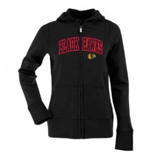Chicago Blackhawks Applique Womens Zip Front Hoody Sweatshirt (Team Color)   Sma: Clothing