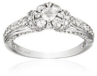 10k White Round Diamond (1cttw, I J Color, I2 I3 Clarity) Bridal Ring: Jewelry