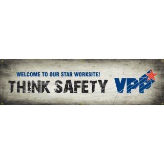 Accuform Signs MBR972 Reinforced Vinyl Motivational VPP Banner "WELCOME TO OUR STAR WORKSITE! THINK SAFETY " with Metal Grommets, 28" Width x 8' Length: Industrial Warning Signs: Industrial & Scientific