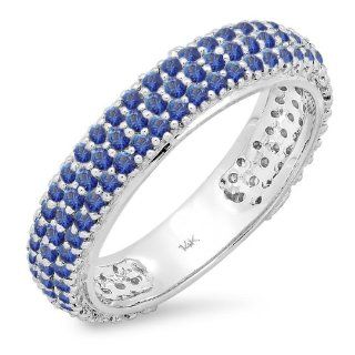 1.30 Carat (ctw) 14K White Gold Round Blue Sapphire Ladies Pave Set Anniversary Wedding Eternity Ring Band 1 1/3 CT: Jewelry