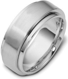 14 Karat 9mm White Gold Designer SPINNING Wedding Band Ring: Jewelry