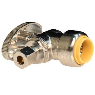 Push Connect PC953A 1/2 Inch Push by 3/8 Inch OD. Comp, Brass Push Fit Quarter Turn Angle Supply Stop   Pipe Fittings  