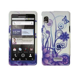 Purple Flower Butterfly Rubberized Snap on Design Hard Case Faceplate for Motorola Droid 2 A955 / Verizon Cell Phones & Accessories