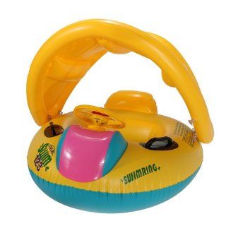 Inflatable Sunshade Baby Float Seat Boat Adjustable Water Swim Pool Ring Yellow: Toys & Games