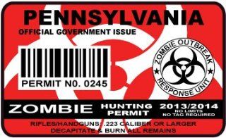 Pennsylvania Zombie Hunting Permit Sticker Size: 4.95x2.95 Inch (12.5x7.5cm) Cut Decal outbreak response team united states: Automotive