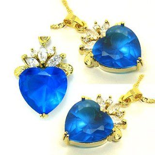 Rizilia Jewelry Stylish Lady Gold Plated Cz Heart Cut Aqua Blue Color Amazing Pendant Necklace Chain for Dress Jewelry