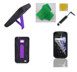 Black Purple Armor hybrid kickstand Faceplate Cover Phone Case + Yellow Pry Tool + Screen Protector + Stylus Pen + Extreme Band For Samsung Galaxy S2 S959 S959G SGH S959G Cell Phones & Accessories